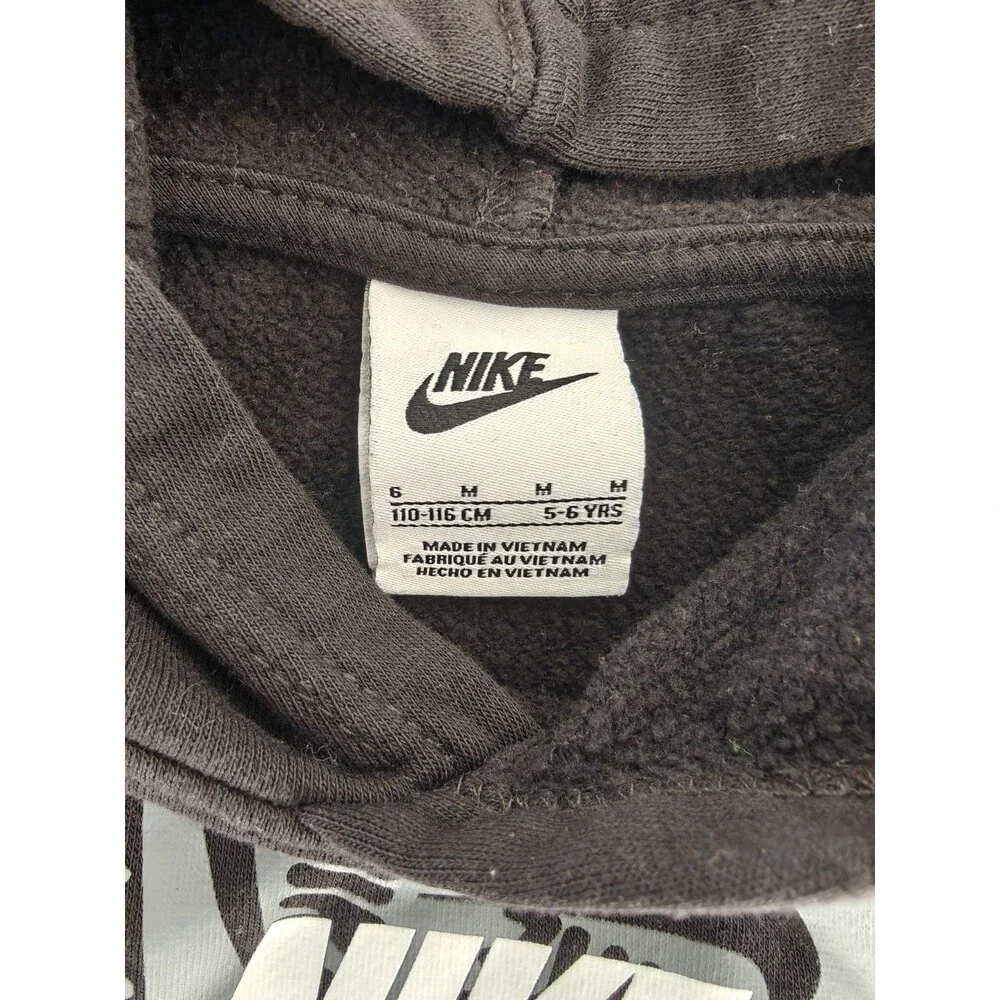 Nike Boys Hoodie Black Graphic Logo Pullover Sweatshirt Size 5-6 Years